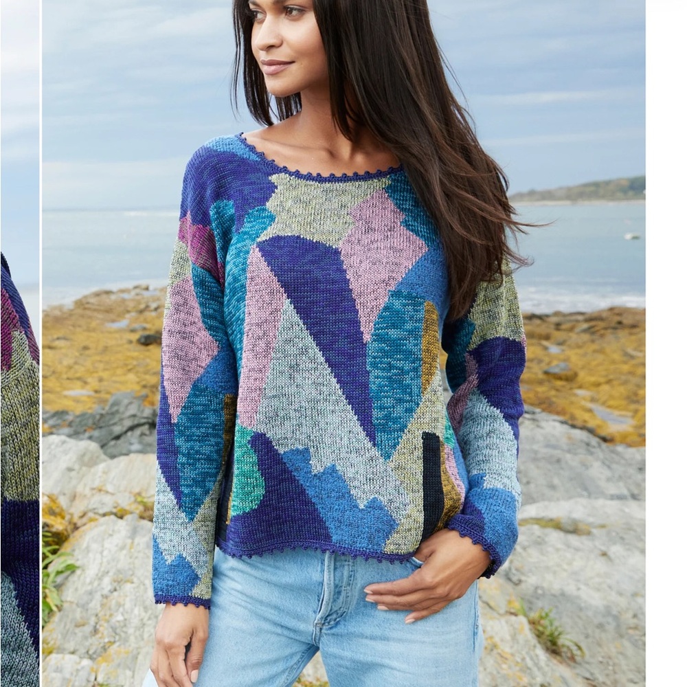 Peruvian Connection Terrazzo Pullover Hand Crocheted Geometric Abstract Chunky L